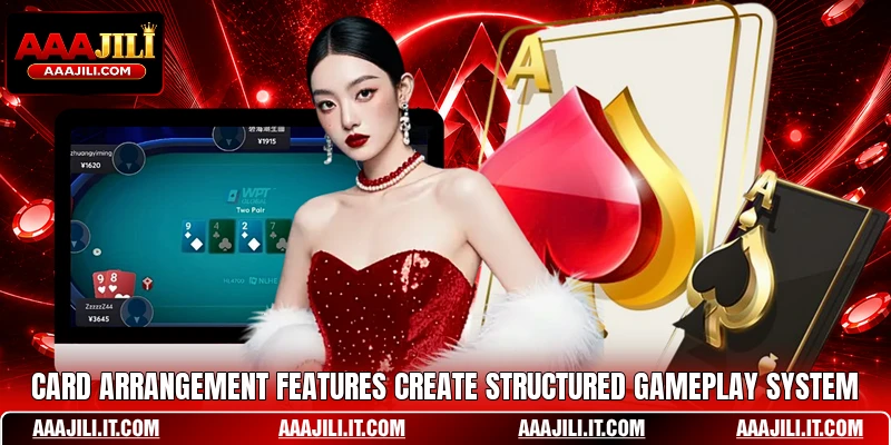 Card arrangement features create structured gameplay system
