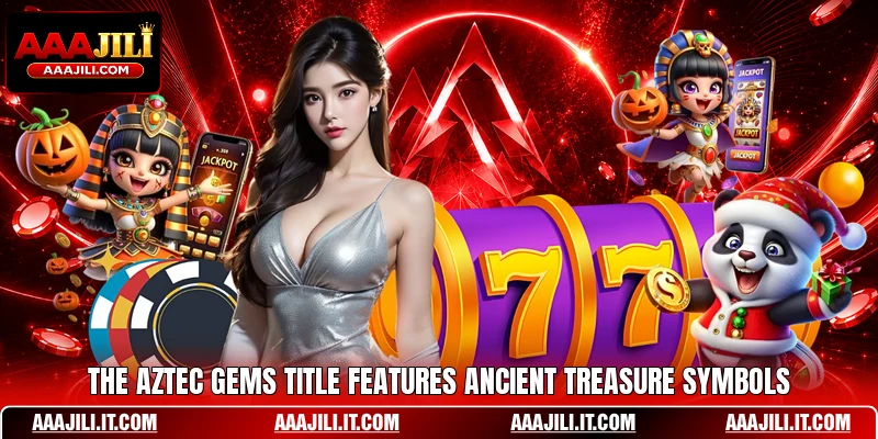 The Aztec Gems title features ancient treasure symbols