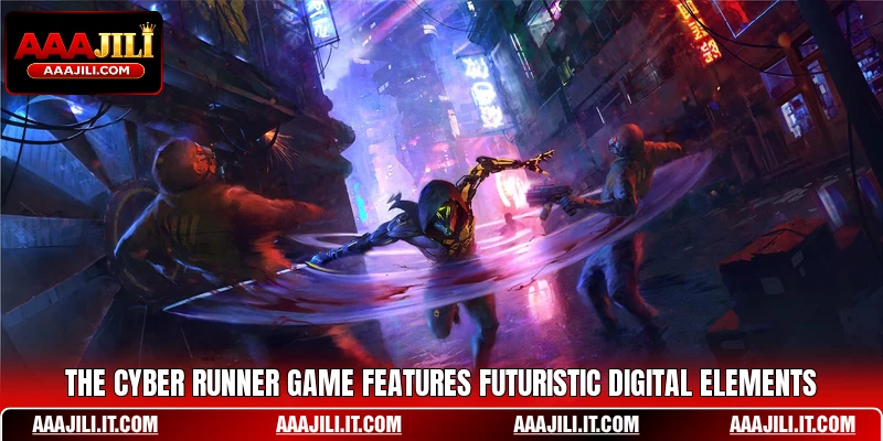 The Cyber Runner game features futuristic digital elements The Cyber Runner game features futuristic digital elements